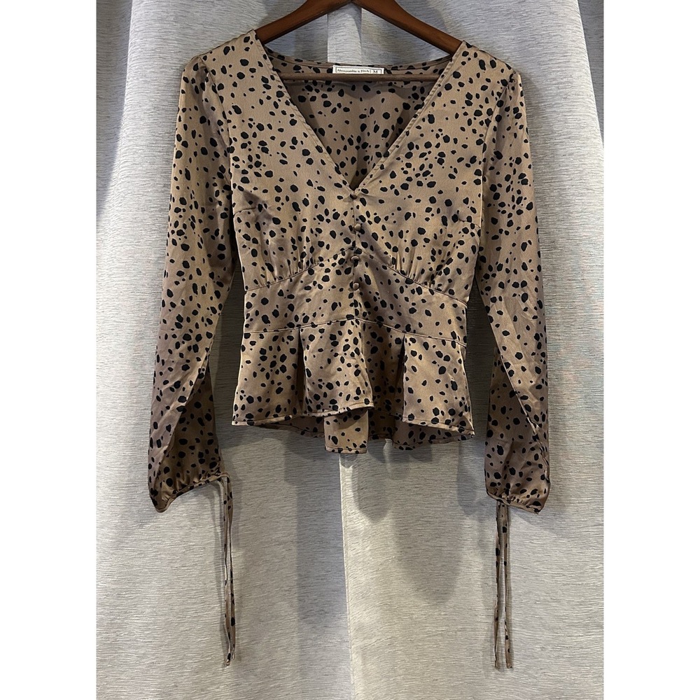 Abercrombie & Fitch Satin Corset Waist‎ Cheetah Top Blouse Medium brown black